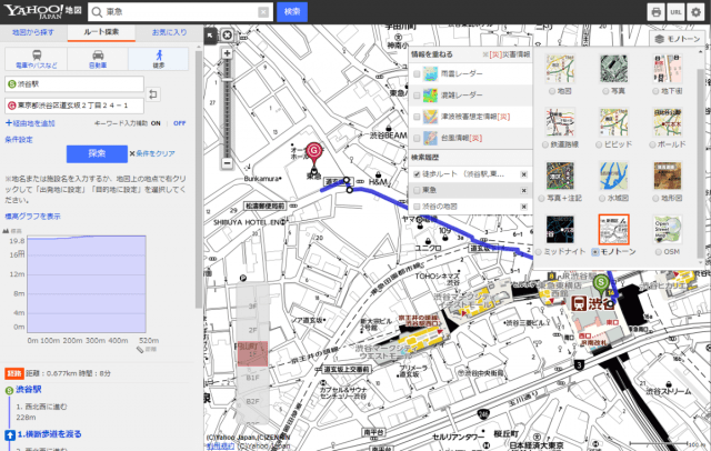 Yahoo 地図でモノクロ 白黒 地図が出力できる Freesim Tokyo